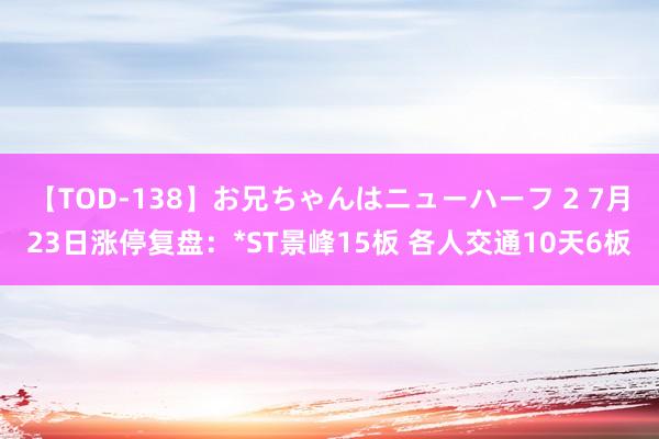 【TOD-138】お兄ちゃんはニューハーフ 2 7月23日涨停复盘：*ST景峰15板 各人交通10天6板